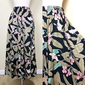 Vintage 80s muted floral tropical midi skirt